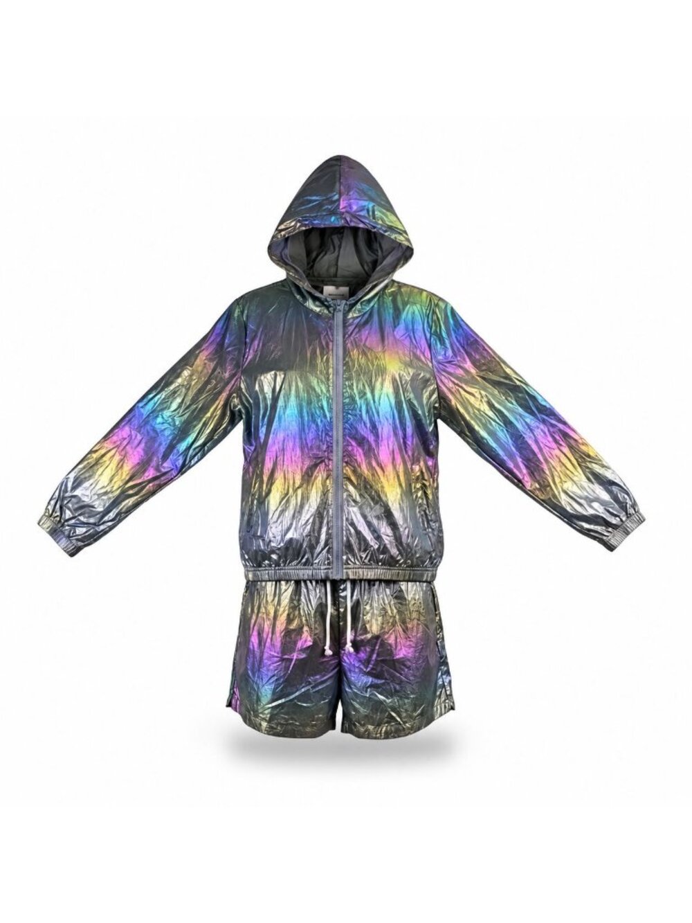 Pinklicious Womens Iridescent Hooded Jacket & Shorts Set Shiny Reflective Size L